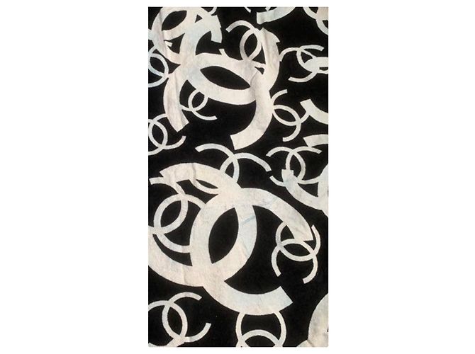 Chanel Monogramm Baumwoll-Handtuch Schwarz Weiß - Ansicht 6