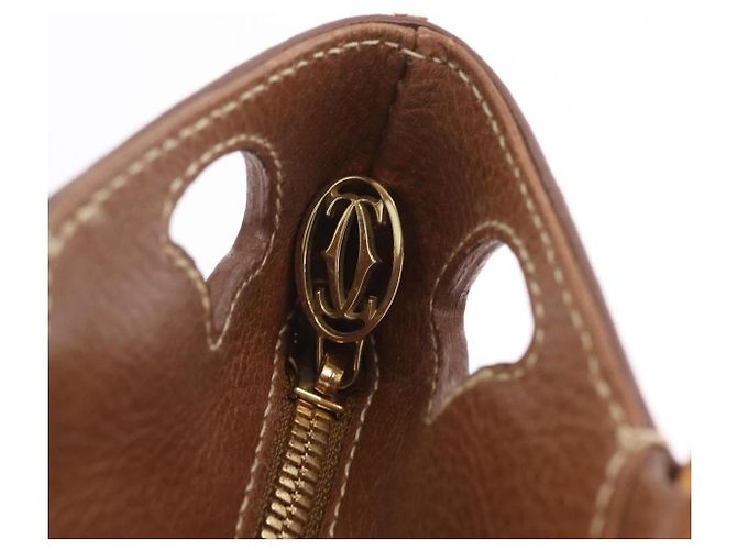 Cartier Hand Bag Leather Brown Gold Auth 211844V - Jerrillo - vista 17