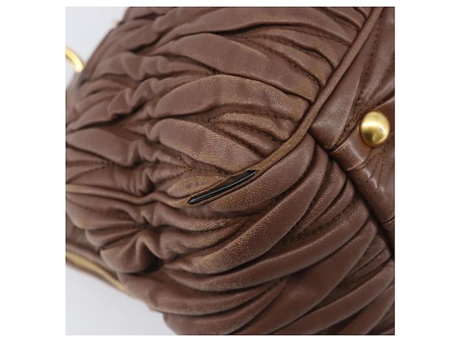 Miu Miu Matelasse Hand Bag Leather Brown Gold Auth 212449M - Jerrillo - vista 11