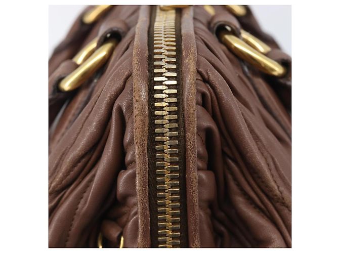 Miu Miu Matelasse Hand Bag Leather Brown Gold Auth 212449M - Jerrillo - vista 19