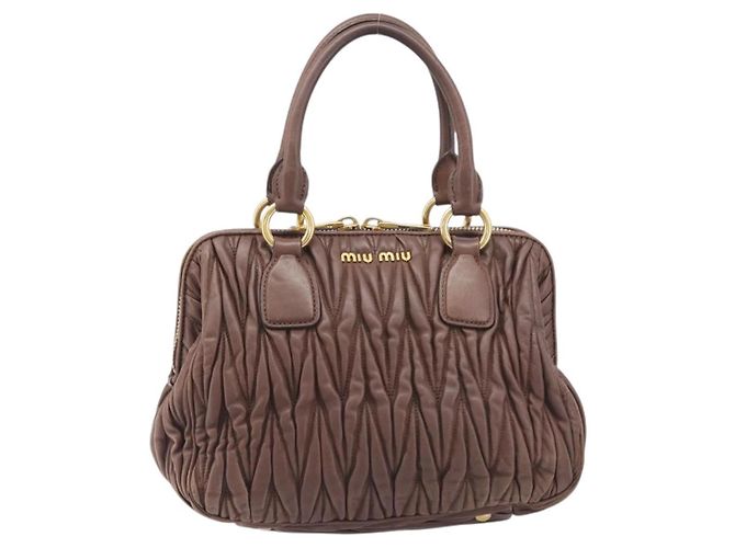 Miu Miu Matelasse Hand Bag Leather Brown Gold Auth 212449M - Jerrillo - vista 2