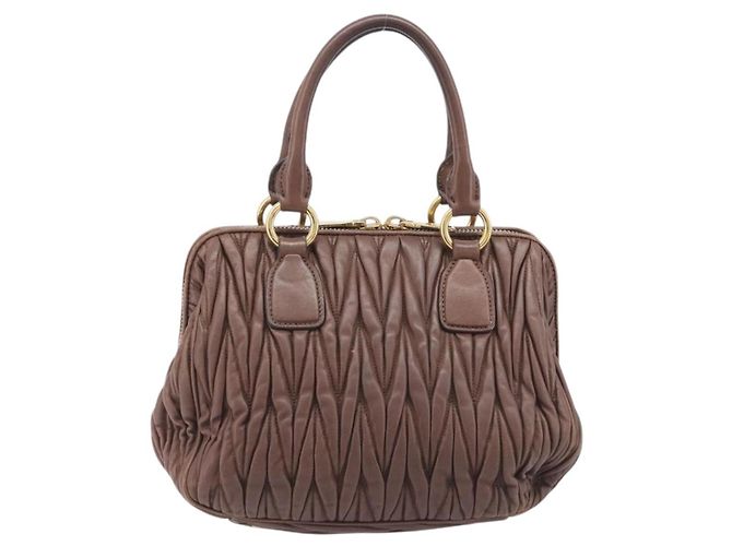 Miu Miu Matelasse Hand Bag Leather Brown Gold Auth 212449M - Jerrillo - vista 3