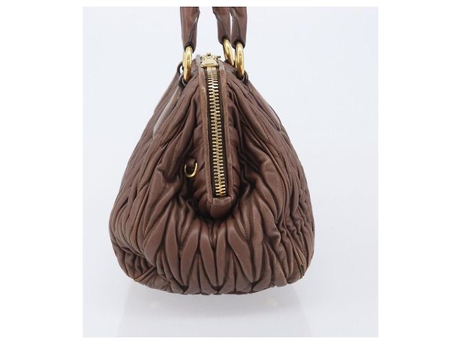 Miu Miu Matelasse Hand Bag Leather Brown Gold Auth 212449M - Jerrillo - vista 5