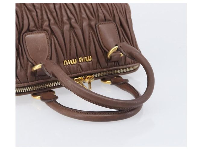 Miu Miu Matelasse Hand Bag Leather Brown Gold Auth 212449M - Jerrillo - vista 7