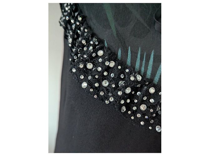 Miu Miu Abito nero adornato con perle e strass - vista 3