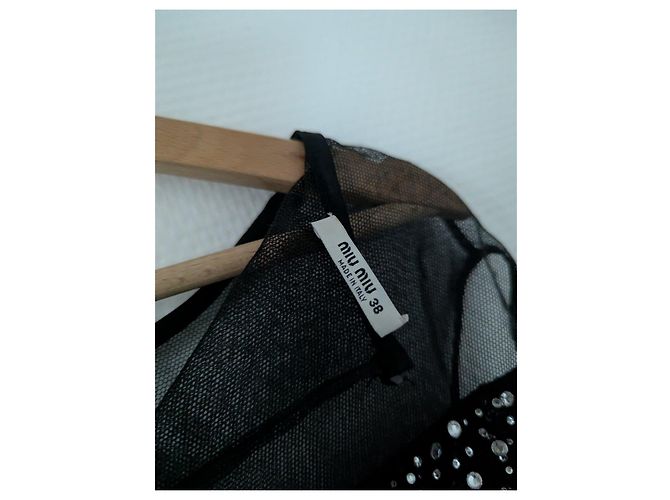 Miu Miu Abito nero adornato con perle e strass - vista 6