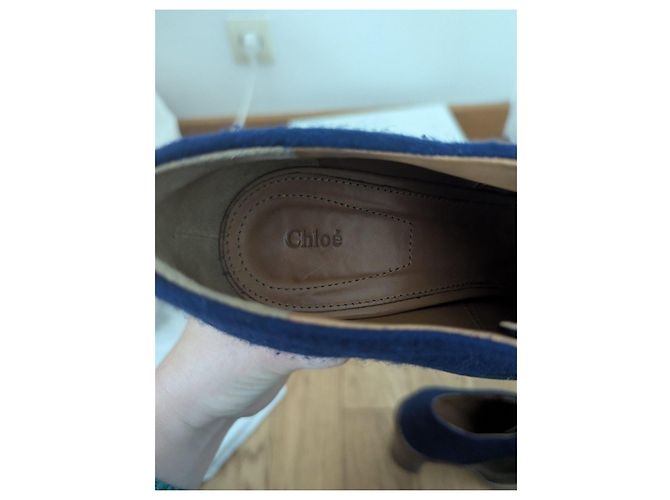Chloé ankle boots in black leather and blue wool - view 13