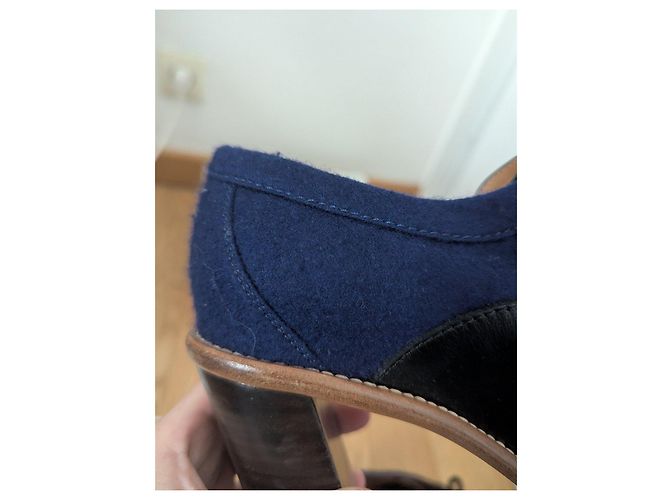 Chloé ankle boots in black leather and blue wool - view 14