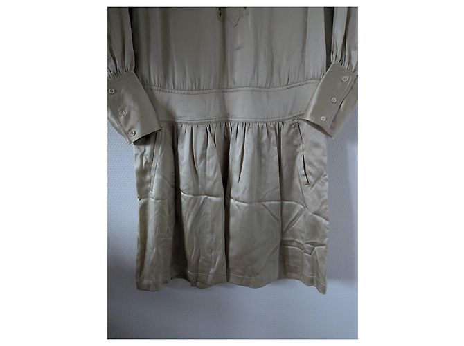 Barbara Bui Robe en soie beige à ornements - vue 4