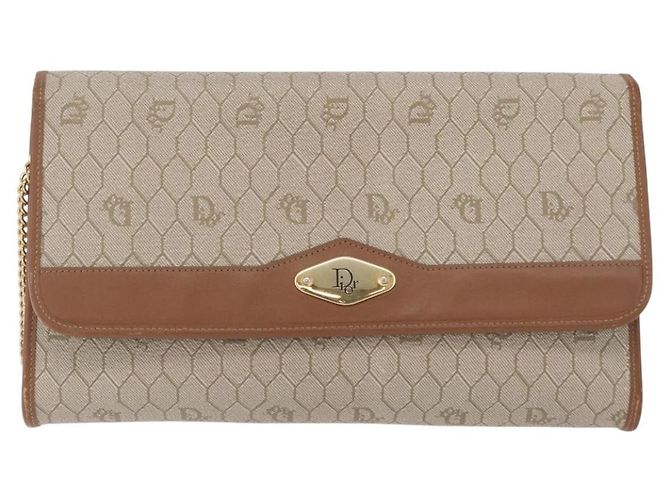 Christian Dior Honeycomb Canvas Chain Shoulder Bag PVC Beige Gold Auth ar14359 - Jerrillo - vista 2