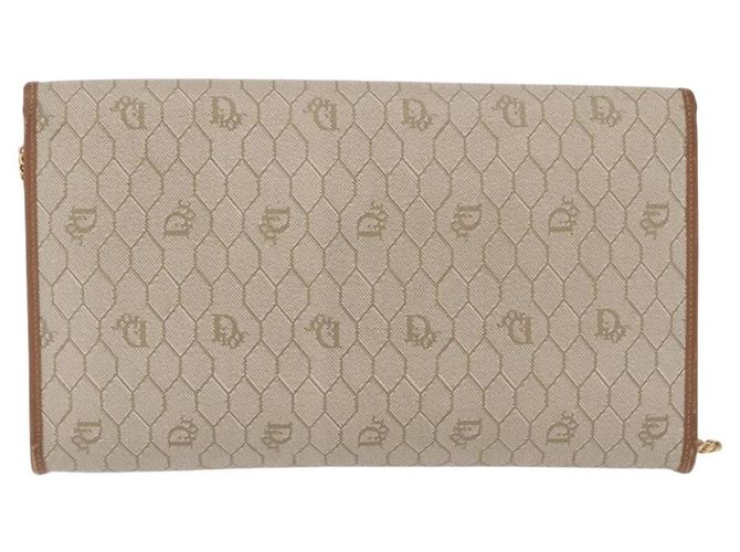 Christian Dior Honeycomb Canvas Chain Shoulder Bag PVC Beige Gold Auth ar14359 - Jerrillo - vista 3
