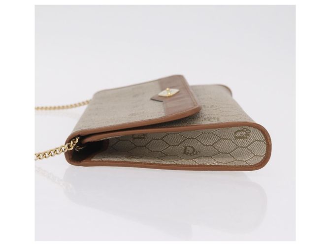 Christian Dior Honeycomb Canvas Chain Shoulder Bag PVC Beige Gold Auth ar14359 - Jerrillo - vista 5