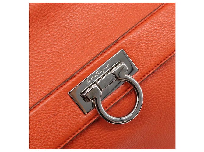 Salvatore Ferragamo Sofia Gancini Bag Leather 2way Orange Silver Auth BA16681A - Jerrillo - vista 19