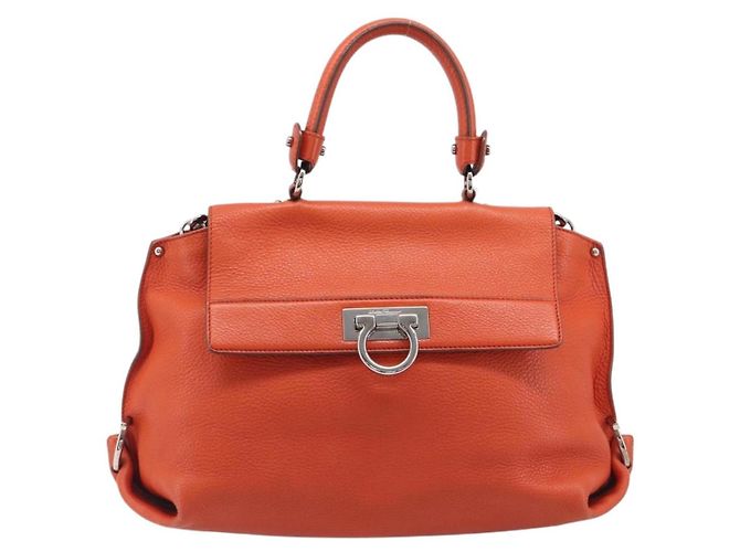 Salvatore Ferragamo Sofia Gancini Bag Leather 2way Orange Silver Auth BA16681A - Jerrillo - vista 2