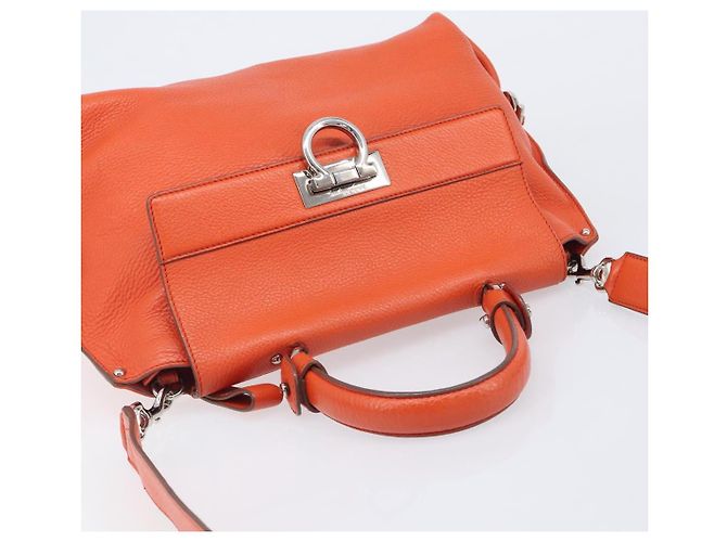 Salvatore Ferragamo Sofia Gancini Bag Leather 2way Orange Silver Auth BA16681A - Jerrillo - vista 6