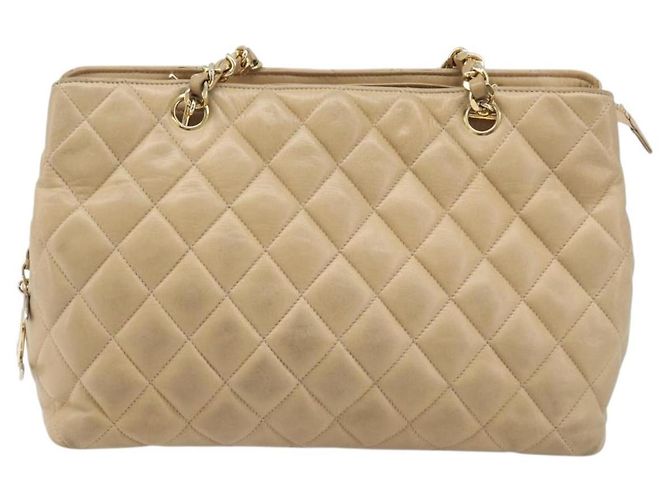 CHANEL Sac à épaule Matelassé à chaîne en agneau Beige Or CC Auth BA16674 - Jerrillo - vue 2