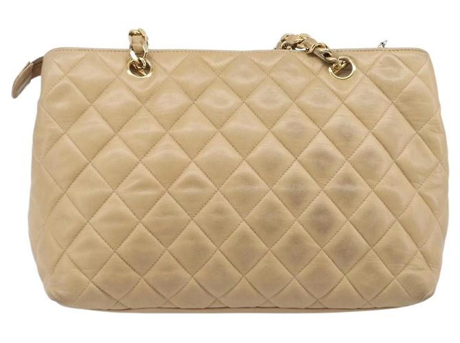 CHANEL Sac à épaule Matelassé à chaîne en agneau Beige Or CC Auth BA16674 - Jerrillo - vue 3
