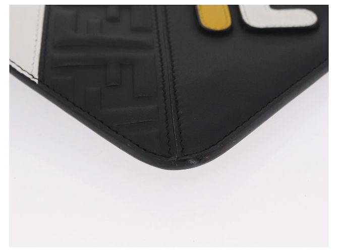 FENDI FILA Collaboration Clutch Bag Leather Black Gold Auth BA16700A - Jerrillo - vista 10