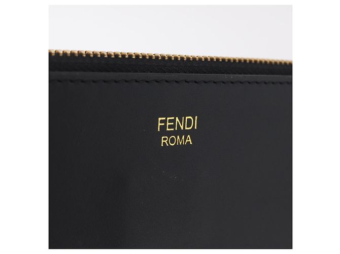 FENDI FILA Collaboration Clutch Bag Leather Black Gold Auth BA16700A - Jerrillo - vista 14