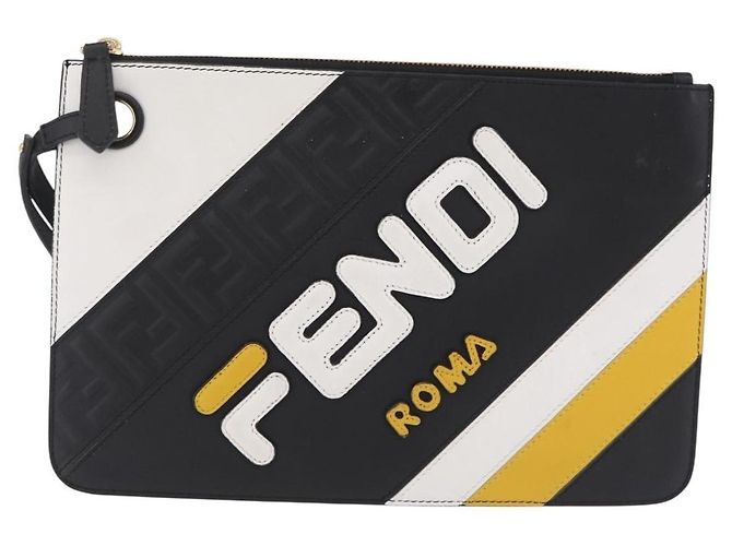 FENDI FILA Collaboration Clutch Bag Leather Black Gold Auth BA16700A - Jerrillo - vista 2