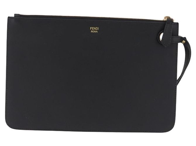 FENDI FILA Collaboration Clutch Bag Leather Black Gold Auth BA16700A - Jerrillo - vista 3