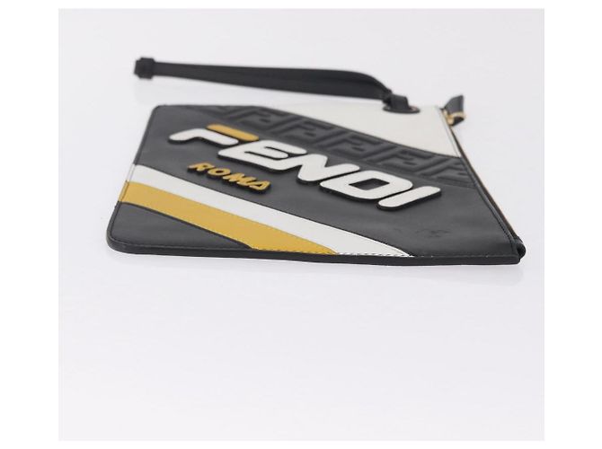 FENDI FILA Collaboration Clutch Bag Leather Black Gold Auth BA16700A - Jerrillo - vista 4