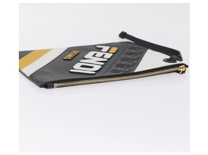 FENDI FILA Collaboration Clutch Bag Leather Black Gold Auth BA16700A - Jerrillo - vista 6