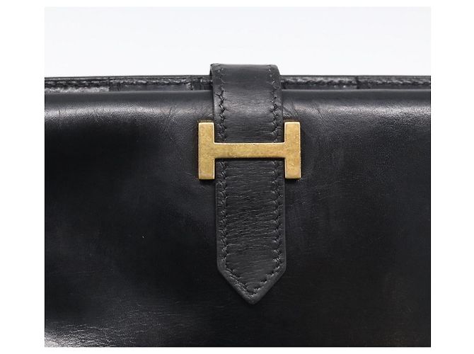 Hermès HERMES Bean Long Wallet Leather Black Gold Tone Auth bs37904 - Jerrillo - vista 12