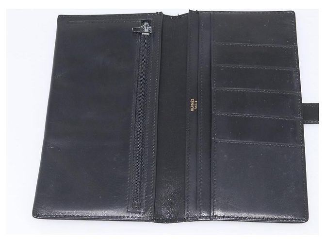 Hermès HERMES Bean Long Wallet Leather Black Gold Tone Auth bs37904 - Jerrillo - vista 13