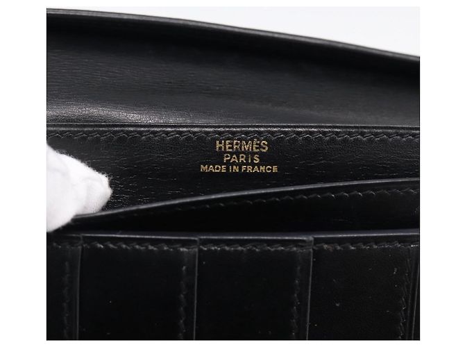 Hermès HERMES Bean Long Wallet Leather Black Gold Tone Auth bs37904 - Jerrillo - vista 18