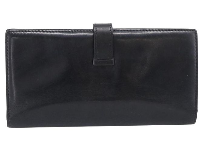 Hermès HERMES Bean Long Wallet Leather Black Gold Tone Auth bs37904 - Jerrillo - vista 3