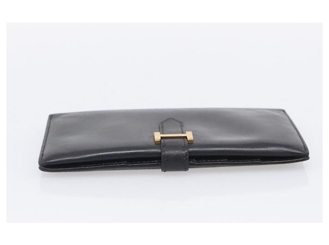 Hermès HERMES Bean Long Wallet Leather Black Gold Tone Auth bs37904 - Jerrillo - vista 6