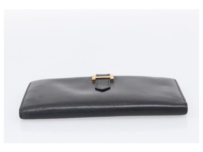 Hermès HERMES Bean Long Wallet Leather Black Gold Tone Auth bs37904 - Jerrillo - vista 7