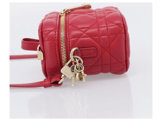 Christian Dior Canage Lady Dior Micro Vanity Bag Lamb Skin Red Gold Auth ka6800V - Jerrillo - vista 4