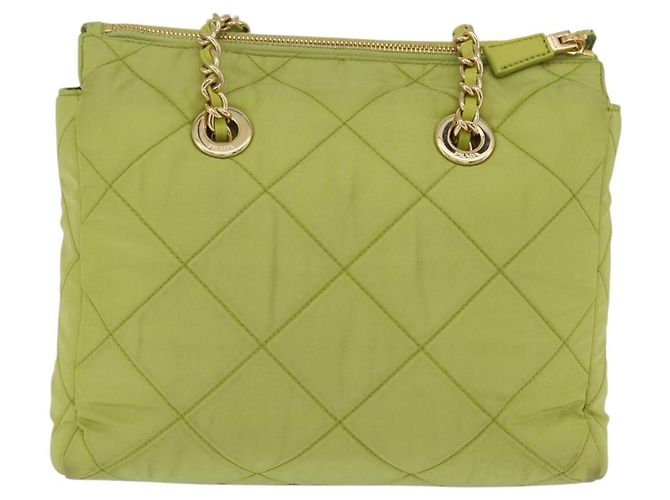 PRADA Chain Shoulder Bag Nylon LIme Green Gold Auth ka6808V - Jerrillo - vista 3