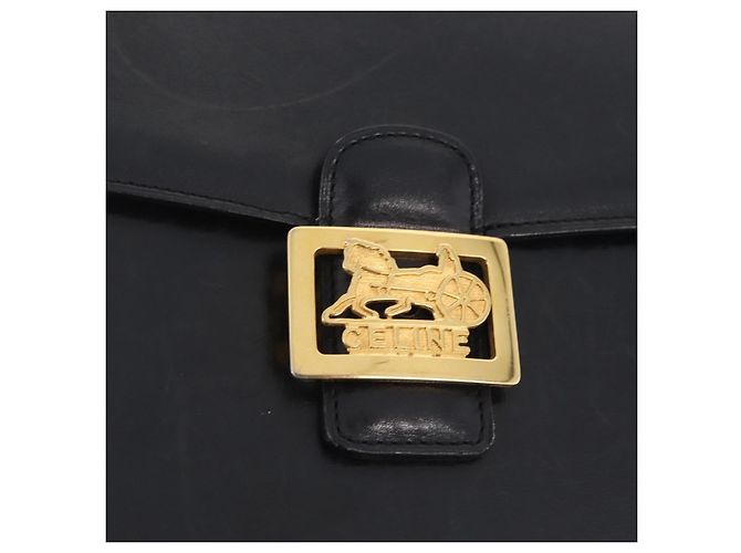 Céline CELINE Horse Carriage Shoulder Bag Leather Black Gold Auth ka6798 - Jerrillo - vista 17