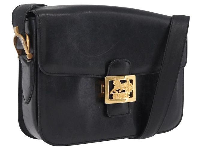 Céline CELINE Horse Carriage Shoulder Bag Leather Black Gold Auth ka6798 - Jerrillo - vista 2