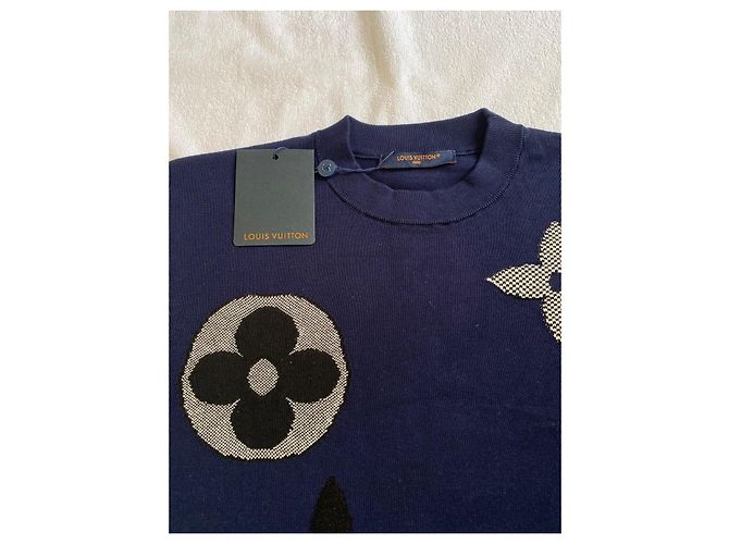 Louis Vuitton Monogram and Flowers Wool T-Shirt - Navy Blue - view 3