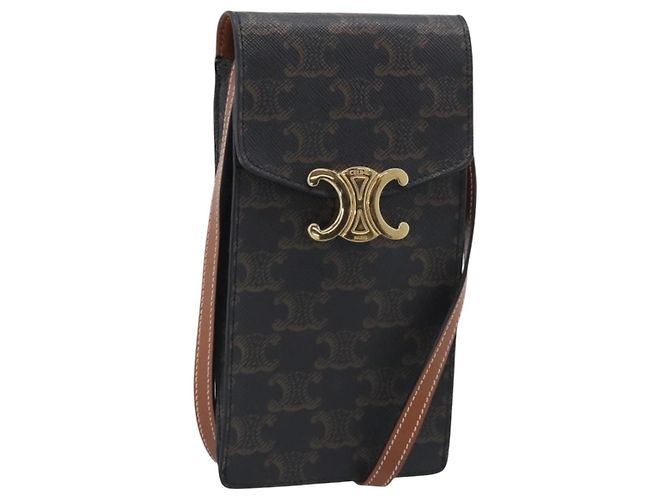 Céline CELINE Macadam Canvas Triomphe Vertical Mobile Pouch PVC Brown Gold Auth ka6842 - Jerrillo - vista 2