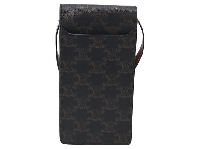 Céline CELINE Macadam Canvas Triomphe Vertical Mobile Pouch PVC Brown Gold Auth ka6842 - Jerrillo - vista 3