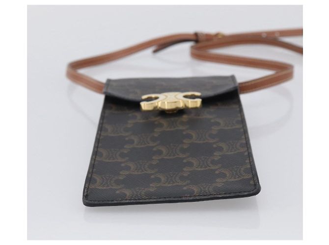 Céline CELINE Macadam Canvas Triomphe Vertical Mobile Pouch PVC Brown Gold Auth ka6842 - Jerrillo - vista 9