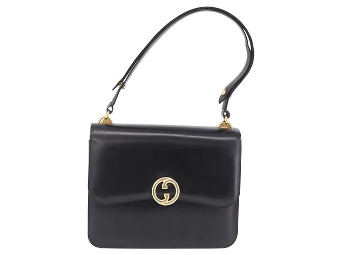 GUCCI Interlocking Shoulder Bag Leather Black Gold Auth ka6844 - Jerrillo - vista 2