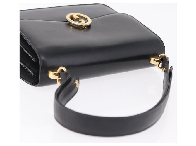 GUCCI Interlocking Shoulder Bag Leather Black Gold Auth ka6844 - Jerrillo - vista 6