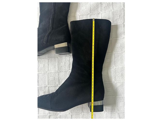 Stivali Chanel in camoscio nero con tacco a blocco - vista 12
