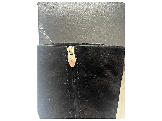 Stivali Chanel in camoscio nero con tacco a blocco - vista 5