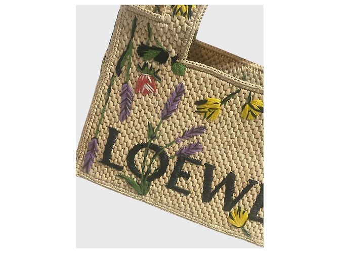 Borsa Loewe Font Tote Small in rafia beige - vista 2