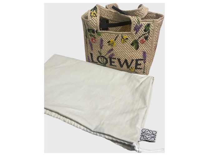 Borsa Loewe Font Tote Small in rafia beige - vista 8