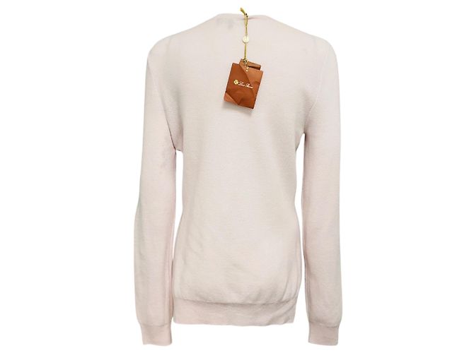 Loro Piana Baby Cashmere Langarm-Pullover mit Rundhalsausschnitt in Hellrosa - Ansicht 3