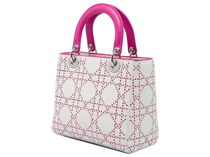 Borsa Lady Dior Medium in pelle d'agnello cannage rosa - vista 2