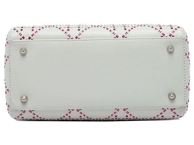 Borsa Lady Dior Medium in pelle d'agnello cannage rosa - vista 3
